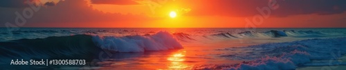 Sun's fiery hues paint shimmering waves, reflections dance on the water's surface , serene, sun, tranquil