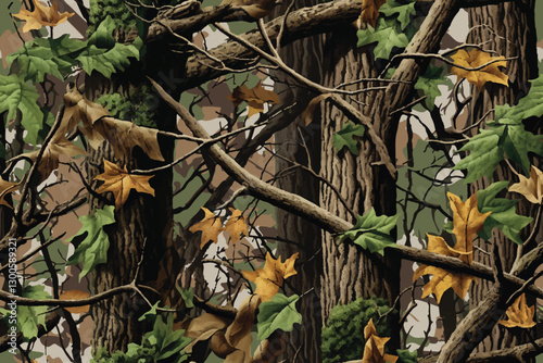 Camouflage seamless pattern. Hunting camouflage background. Vector tree hunting camouflage woodland pattern. Deer hunting camo