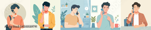 vector young man is calling someone