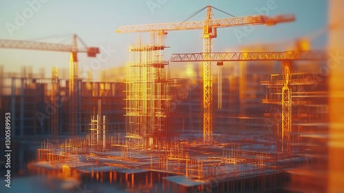 Wallpaper Mural A Breathtaking Sunrise Illuminates A Citys Ambitious Construction, Showcasing Towering Cranes And A Network Of Steel Structures Rising Against A Vibrant, Hopeful Sky Torontodigital.ca