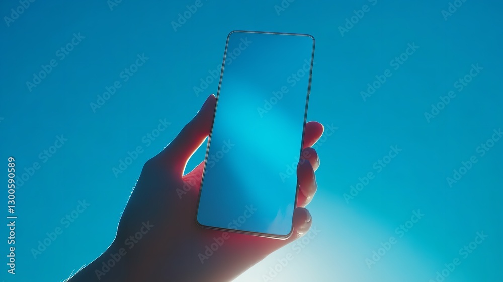 custom made wallpaper toronto digitalA Hand Silhouetted Against A Vibrant Blue Sky Holds A Smartphone, Showcasing A Blank Screen Reflecting The Suns Glow, A Symbol Of Connection And Boundless Possibilities