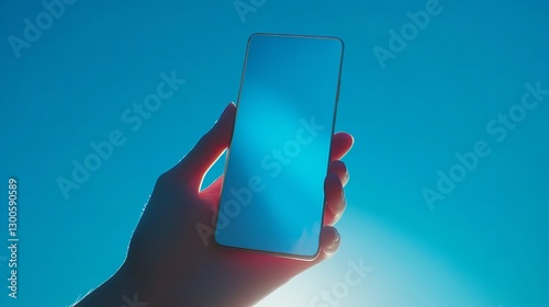 Wallpaper Mural A Hand Silhouetted Against A Vibrant Blue Sky Holds A Smartphone, Showcasing A Blank Screen Reflecting The Suns Glow, A Symbol Of Connection And Boundless Possibilities Torontodigital.ca
