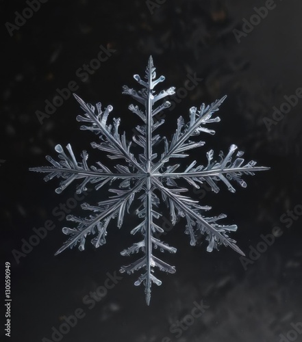 Delicate snowflake gently falls on a dark background,  winter silence,  serene landscape,  frozen moment