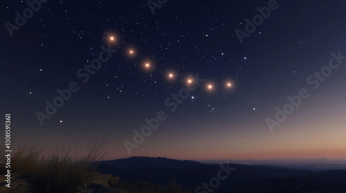 Seven planets align in a glowing arc, inspiring celestial wonder and cosmic harmony.
