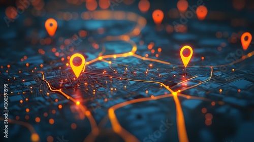 Wallpaper Mural A Network Of Glowing Location Markers Illuminating A Futuristic City Map, Showcasing Global Connectivity And Digital Navigation With Vibrant Orange And Blue Tones Torontodigital.ca