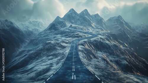 Wallpaper Mural A Winding Road Disappearing Into A Mystical, Snow-dusted Mountain Range Under A Brooding Sky, Conveying A Sense Of Adventure And The Unknown Torontodigital.ca