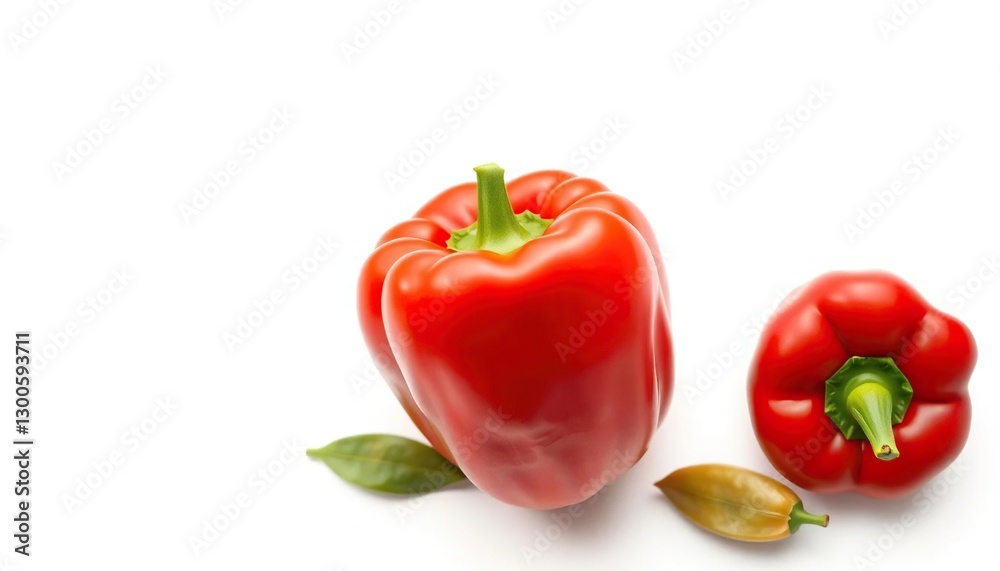 Single vibrant red bell pepper isolated on pure white background, raw, still life Single vibrant red bell pepper isolated on pure white background, raw, still life