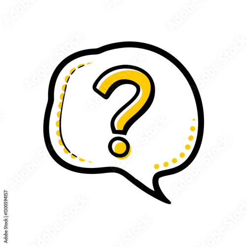 Question mark in speech bubble, inquisitive, stylized, on white background, copy space