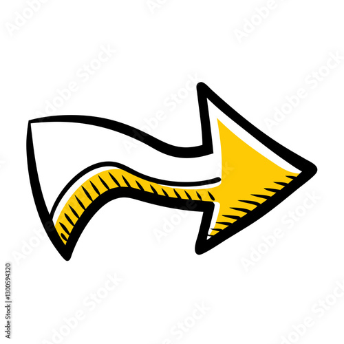 Curved arrow, directional, stylized, on white background, copy space