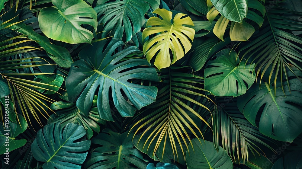 Naklejka premium Tropical-Inspired Botanical Background with Green Fern Leaves in Soft Focus