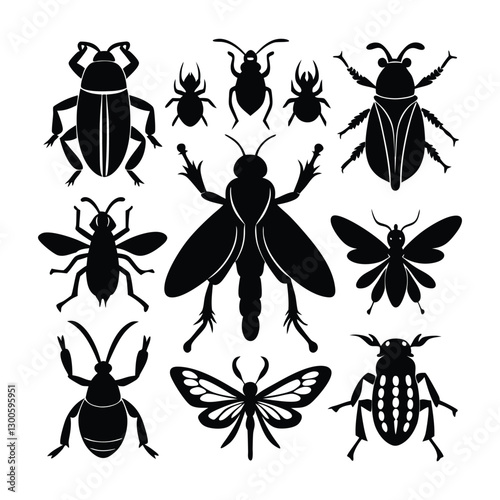 Set of insect icons  of silhouette vector illustration on white background