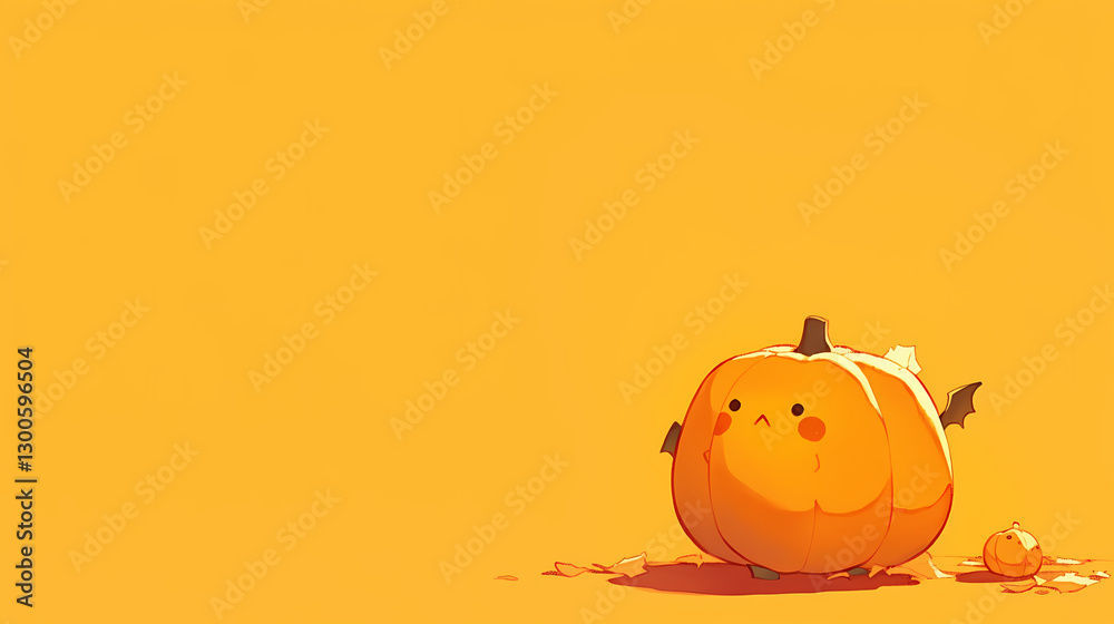 Cute cartoon character resembling a pumpkin with bat wings, set against a bright yellow background Cute cartoon character resembling a pumpkin with bat wings, set against a bright yellow background