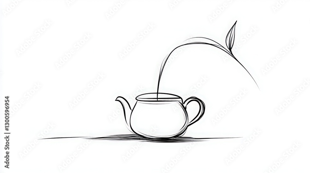 Artistic sketch of teapot with leaf evoking calm and mindfulness Artistic sketch of teapot with leaf evoking calm and mindfulness