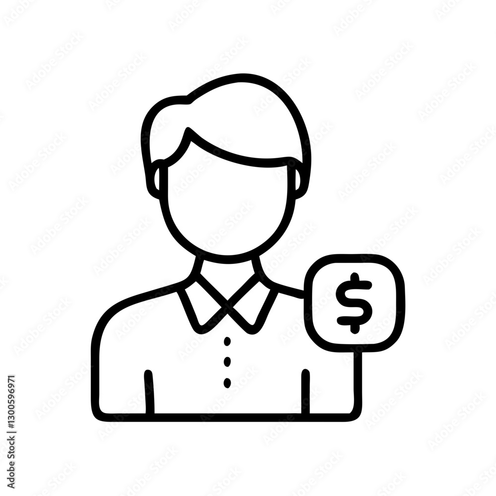 Person holding dollar sign, representing finance and investment, black outline, modern design Person holding dollar sign, representing finance and investment, black outline, modern design