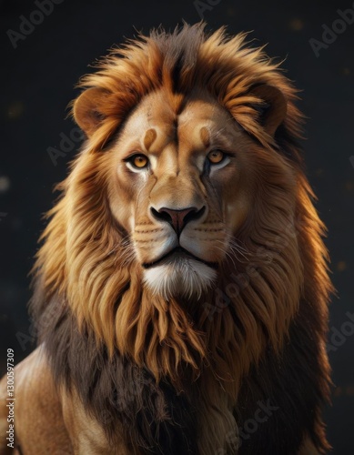 Regal lion with digital fur texture and glowing mane,  mythical lions , lions