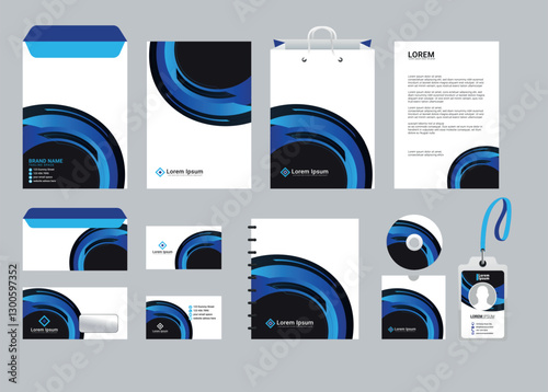 Business Stationery Brand Identity Mockup set with abstract graphics design concept. Office stationary items mockup - editable vecotr emplate. Company corporate style design. Stationery Branding set
 photo