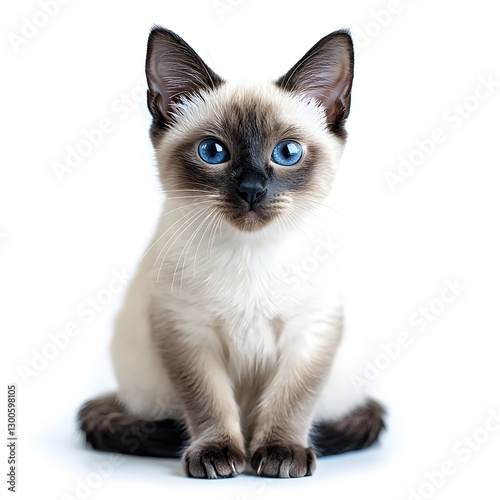 Siamese cat portrait on white background indoor setting cute animal photography