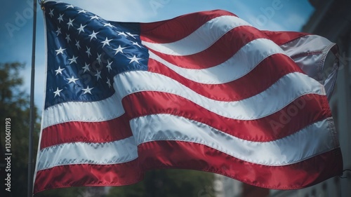 Wallpaper Mural American Flag Waving Close-Up – Iconic Red, White, and Blue Stars and Stripes Symbolizing Freedom, Unity, and Resilience, Perfect for U.S. Celebrations and Patriotic Content Torontodigital.ca
