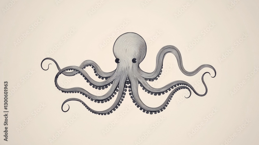 Obraz premium Intricate line art of octopus with curved tentacles on light background