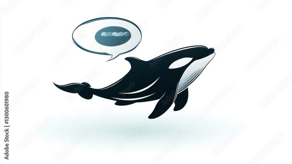 Fototapeta premium Cartoon orca whale with speech bubble in minimalistic style