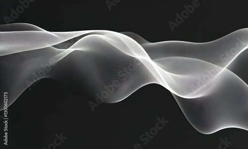Flowing Abstract Waves in Translucent White Creating Dynamic Motion Against Black Background