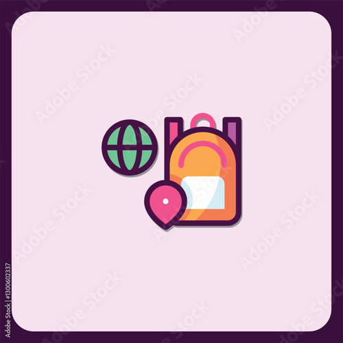 Travel Backpack Icon Illustration Global Trip Journey