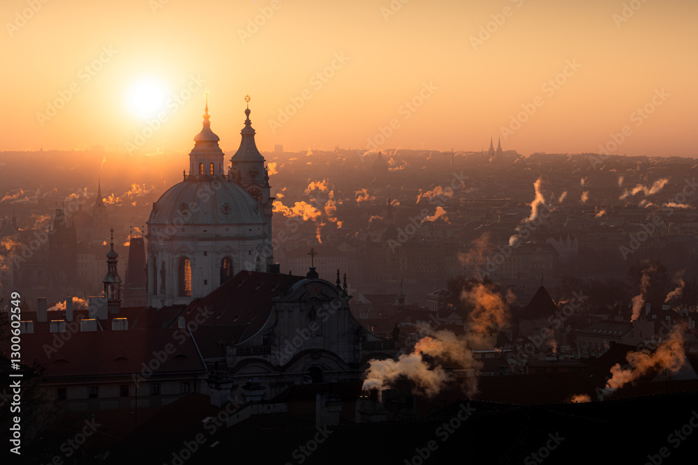 Fototapeta premium Frosty sunrise over Prague