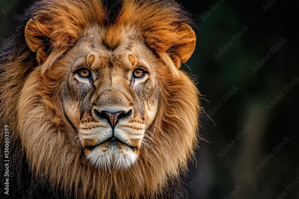 a majestic lion with a thick mane, gazing directly at the viewer with an intense look a majestic lion with a thick mane, gazing directly at the viewer with an intense look