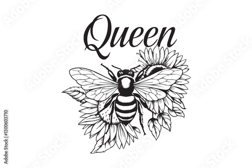 Queen Bee with Sunflowers Illustration 
 vector