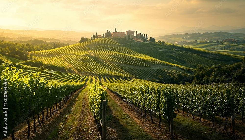 custom made wallpaper toronto digitalA lush hillside vineyard displays rows of vines under golden sunlight