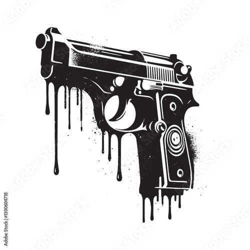Abstract monochromatic pistol illustration with dripping ink eff