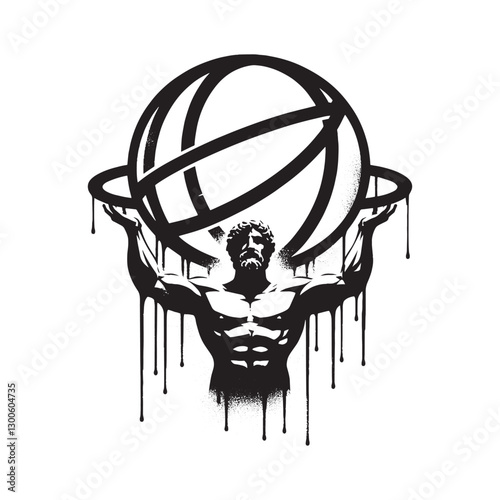 Monumental Burden: Monochrome depiction of a titan carrying cele