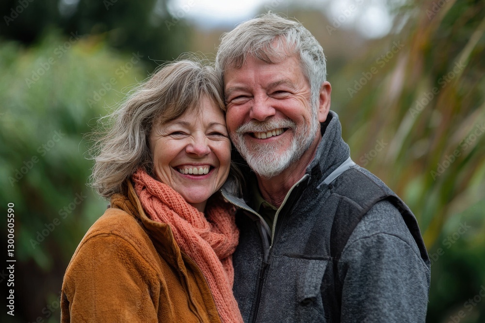 Fototapeta premium a heartwarming portrait of a senior couple, smiling brightly at the camera and embracing each other