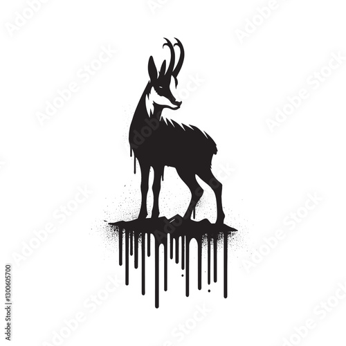 Abstract Silhouette of a Standing Chamois with Dripping Paint De