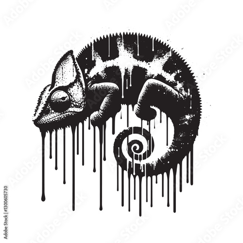 Monochrome marvel: An abstract rendition of a chameleon with dri