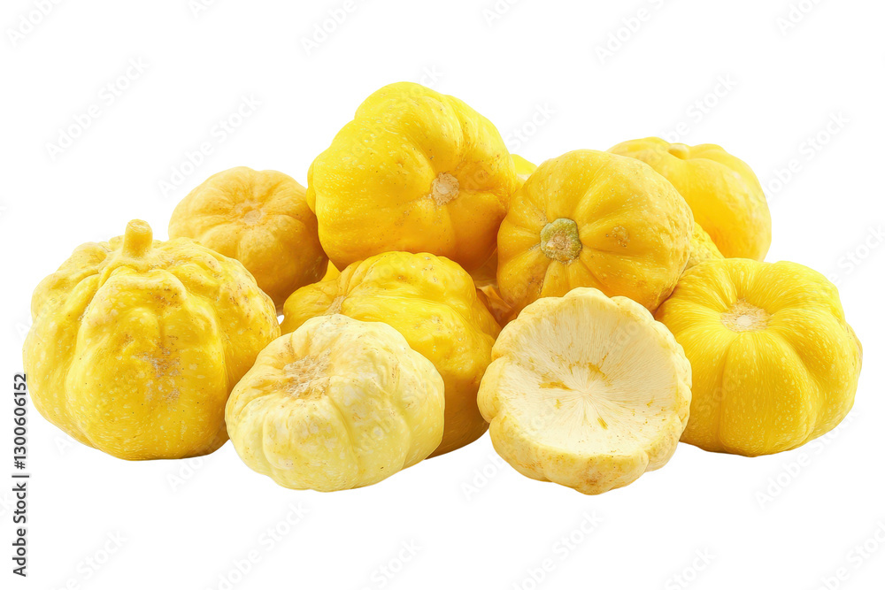 A collection of pattypan squash in different sizes, isolated on transparent background, PNG A collection of pattypan squash in different sizes, isolated on transparent background, PNG