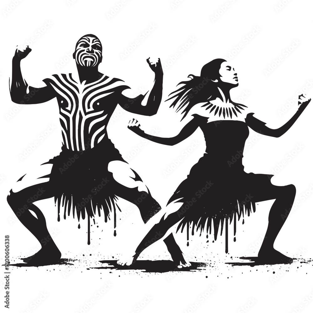 Fototapeta premium Bold Monochromatic Illustration of Indigenous Tribal Dance Cerem