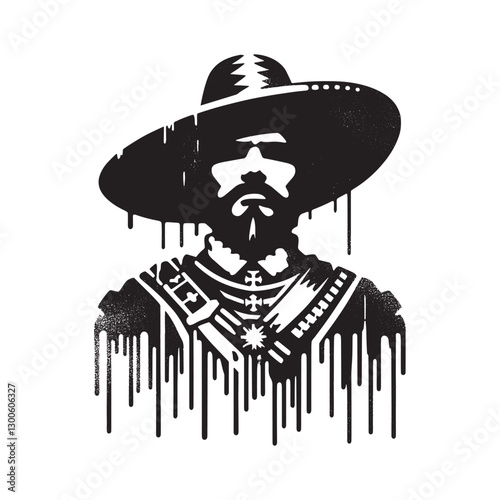 Bold graphical interpretation of a stylized bandit wearing a som