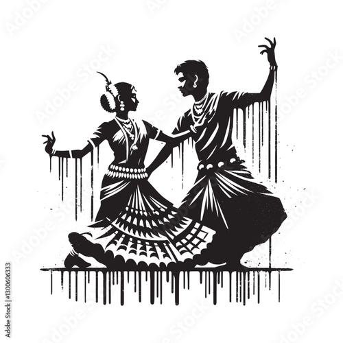 Dramatic Silhouette of Bharatanatyam Dancers in Traditional Dres
