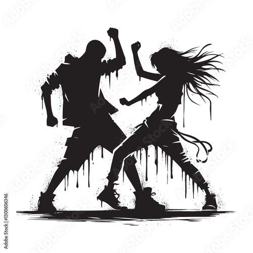 Dynamic silhouettes of dancing duo expressing freedom and energy