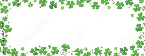 Elegant St. Patrick’s Day Shamrock Banner with Vibrant Green Four-Leaf and Three-Leaf Clovers in a Horizontal Decorative Frame