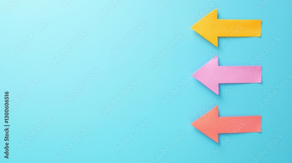 Check mark infographics concept. Business Growth Roadmap with Vibrant Sticky Note Arrows on Turquoise Background Check mark infographics concept. Business Growth Roadmap with Vibrant Sticky Note Arrows on Turquoise Background