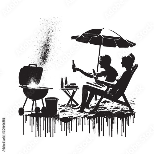 Beachside Barbecue Silhouette, Summertime Relaxation