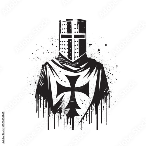 Templar Knight, Black and White Graffiti Art
