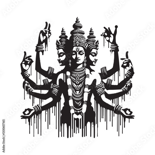 Distressed deity stencil art, Vishnu in flat monochromatic spray