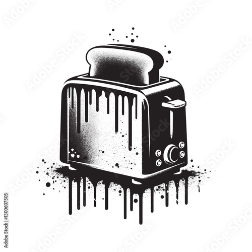 Distressed Vintage Toaster Illustration with Dripping Paint Effe