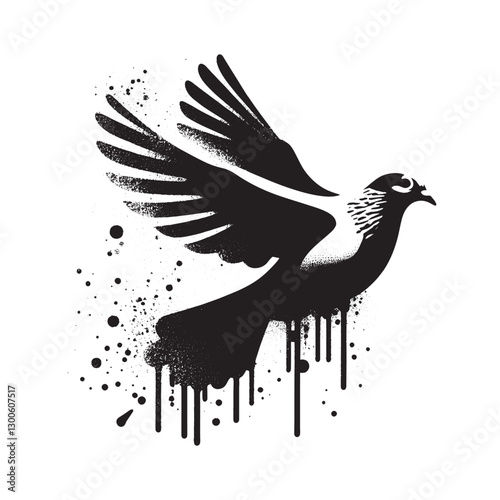 Monochromatic Pigeon in Flight: A Spray Paint Stencil Art Design
