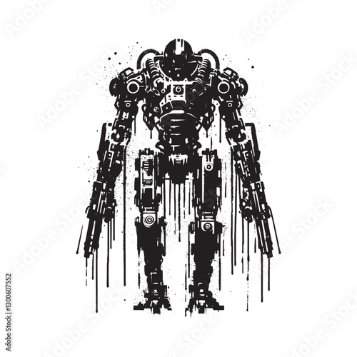 Dripping stencil robotic exoskeleton with grunge textures concep