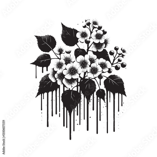 Dripping Virginia Roundleaf Birch Blossom, Stencil Style Grunge