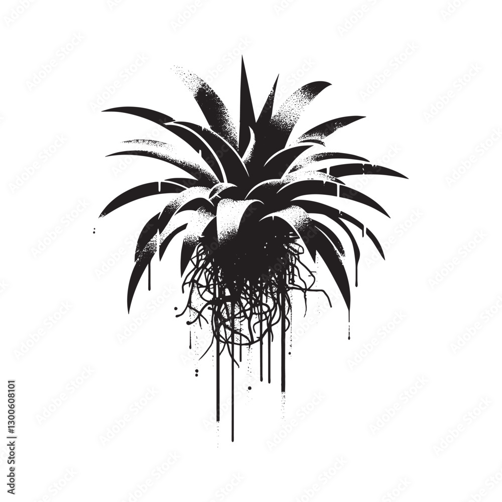 Monochrome Ink Splashes, A Bromeliad's Roots Monochrome Ink Splashes, A Bromeliad's Roots